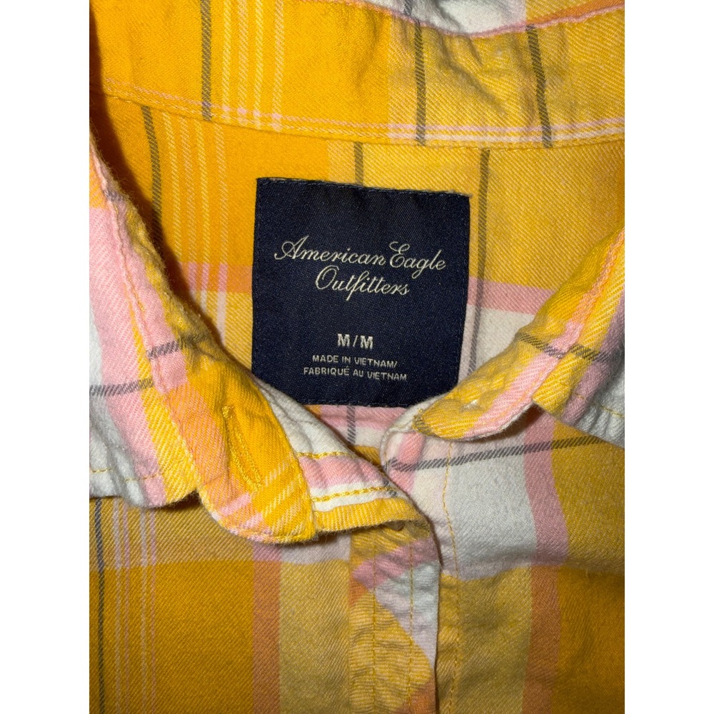 American‎ Eagle Outfitters Yellow Plaid Long Sleeve Button Up Shirt M/M - Picture 5 of 7